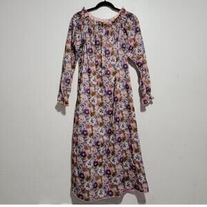 Casey Marks Grace Dress Women Medium Cotton Floral Pink Purple Gold Pansy